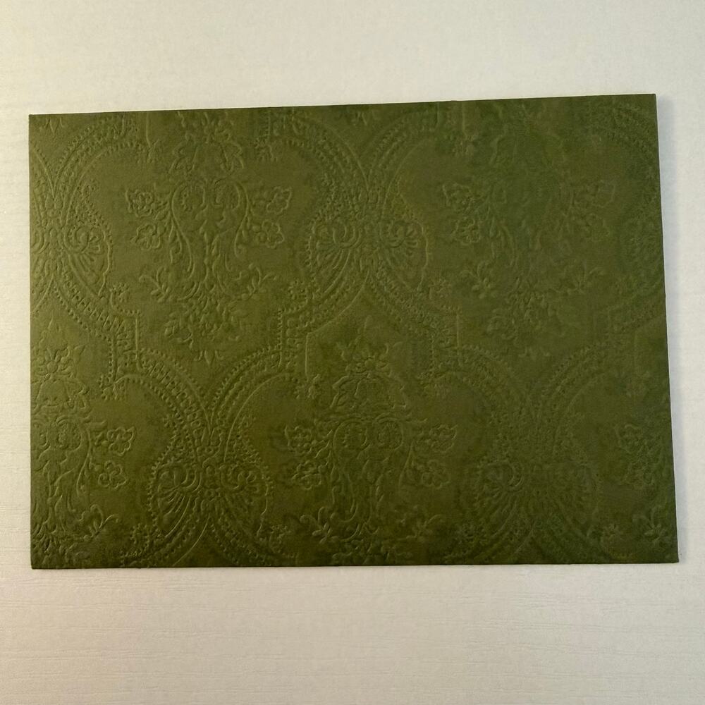 Gucci Envelope Gift Card Holder Olive Green Embossed Floral GUCCI Logo